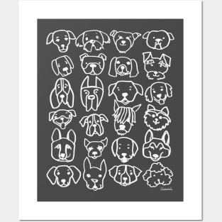 Dog Faces, Stacked (White Ink) Posters and Art